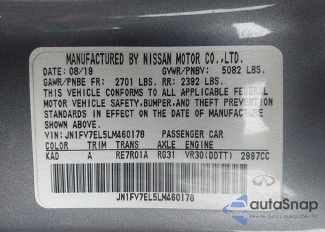 2020 Infiniti Q60 Red Sport 400 Awd from USA, damaged, VIN JN1FV7EL5LM460178